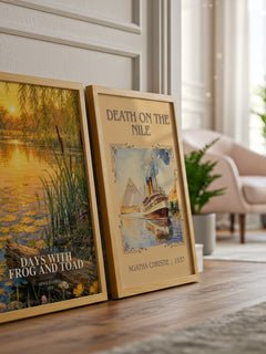 Days With Frog and Toad watercolour print framed by window – literary home decor