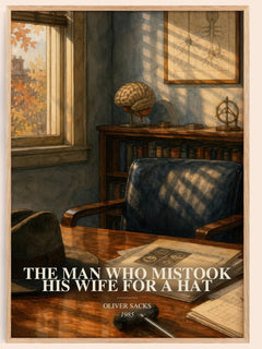 The Man Who Mistook His Wife for a Hat watercolour book poster by Oliver Sacks – framed literary art print