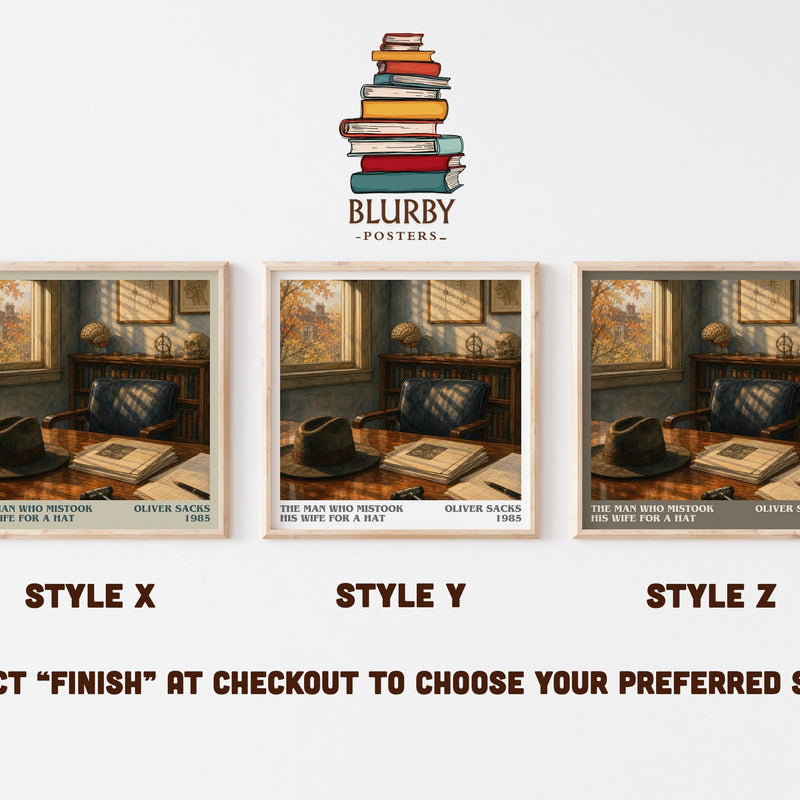 The Man Who Mistook His Wife for a Hat literary print in frame leaning in hallway – non fiction wall art