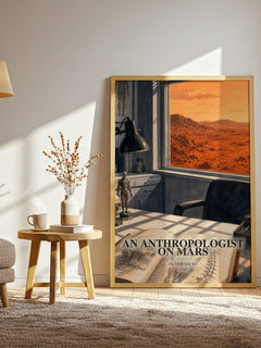 An Anthropologist on Mars watercolour print in frame leaning in hallway – non fiction wall art