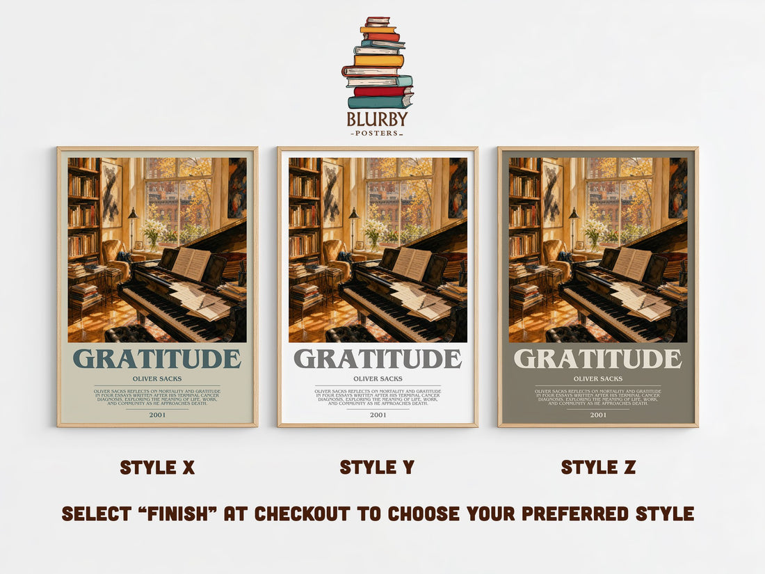Gratitude bookish print in frame leaning in hallway – memoir wall art (mockup)