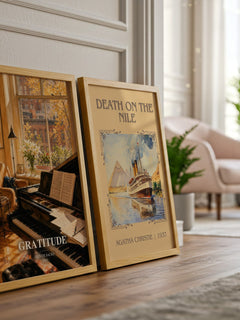 Gratitude watercolour print framed by window – literary home decor
