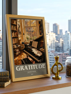 Gratitude book cover print framed by window – literary home decor