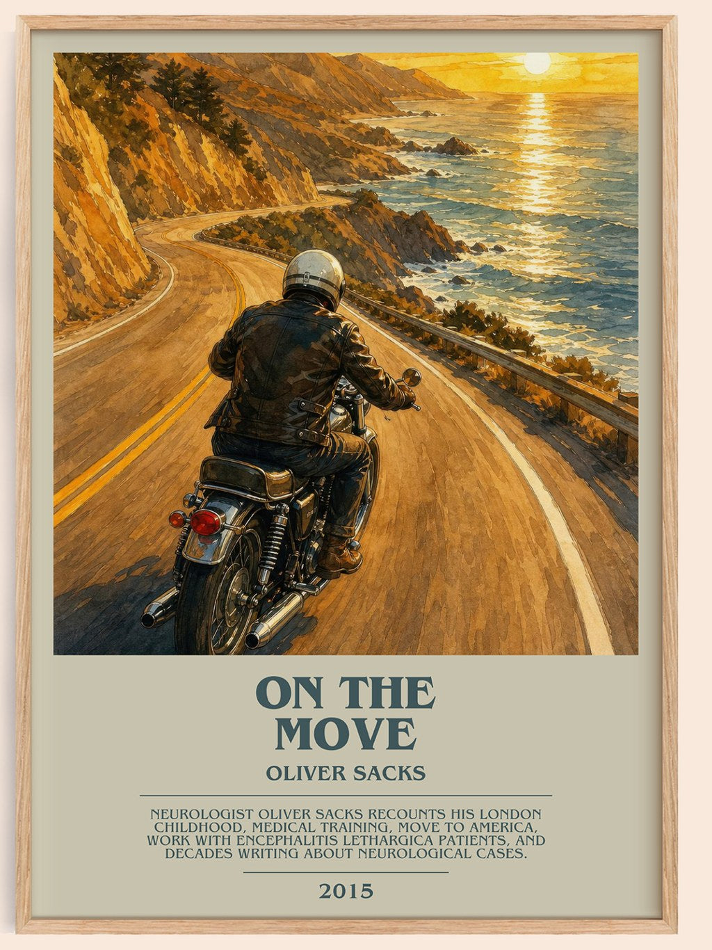 On the Move bookish book poster by Oliver Sacks – framed literary art print