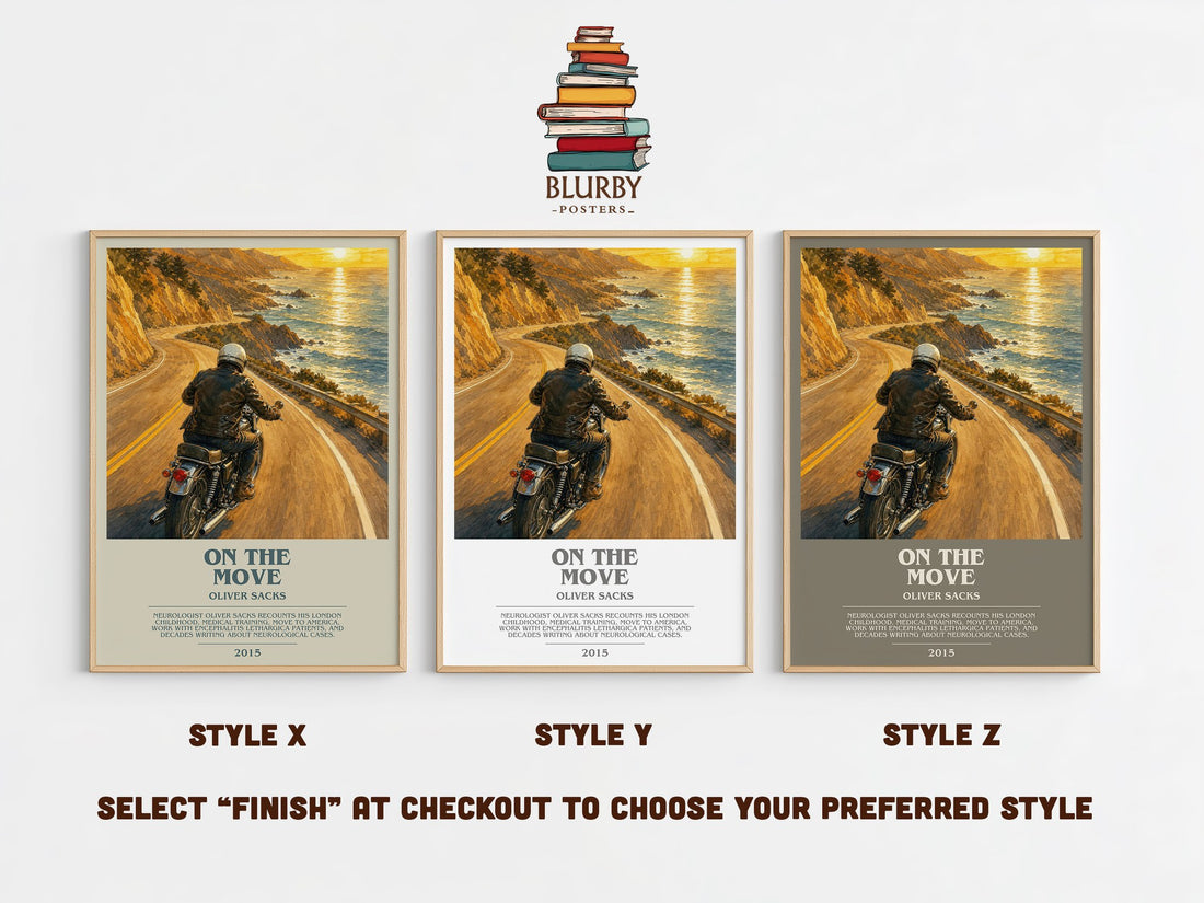 On the Move bookish print in frame leaning in hallway – memoir wall art (mockup)