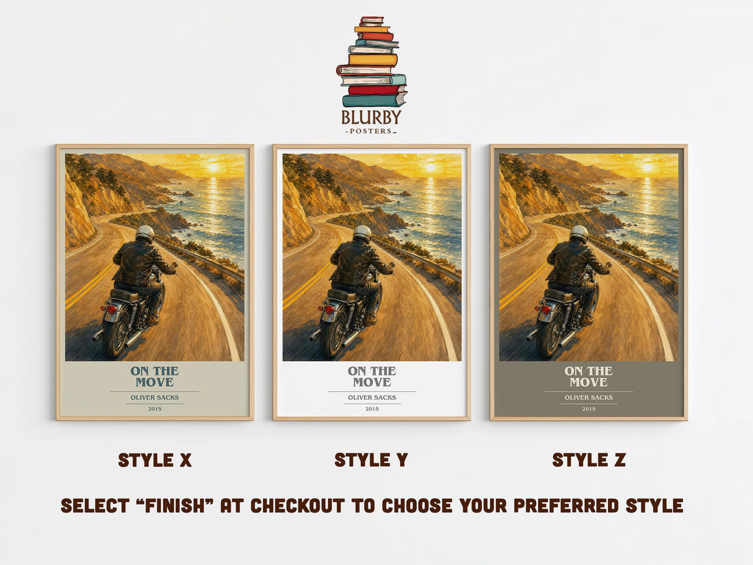 On the Move book cover print in frame leaning in hallway – memoir wall art (mockup)