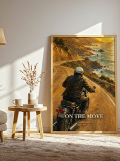 On the Move watercolour print in frame leaning in hallway – memoir wall art