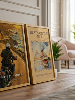 On the Move watercolour print framed by window – literary home decor