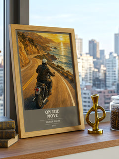 On the Move book cover print framed by window – literary home decor