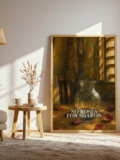 No Roses For Sharon watercolour print in frame leaning in hallway – contemporary fiction wall art