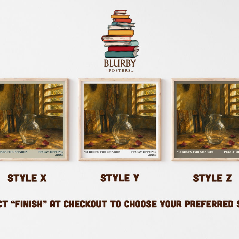 No Roses For Sharon literary print in frame leaning in hallway – contemporary fiction wall art