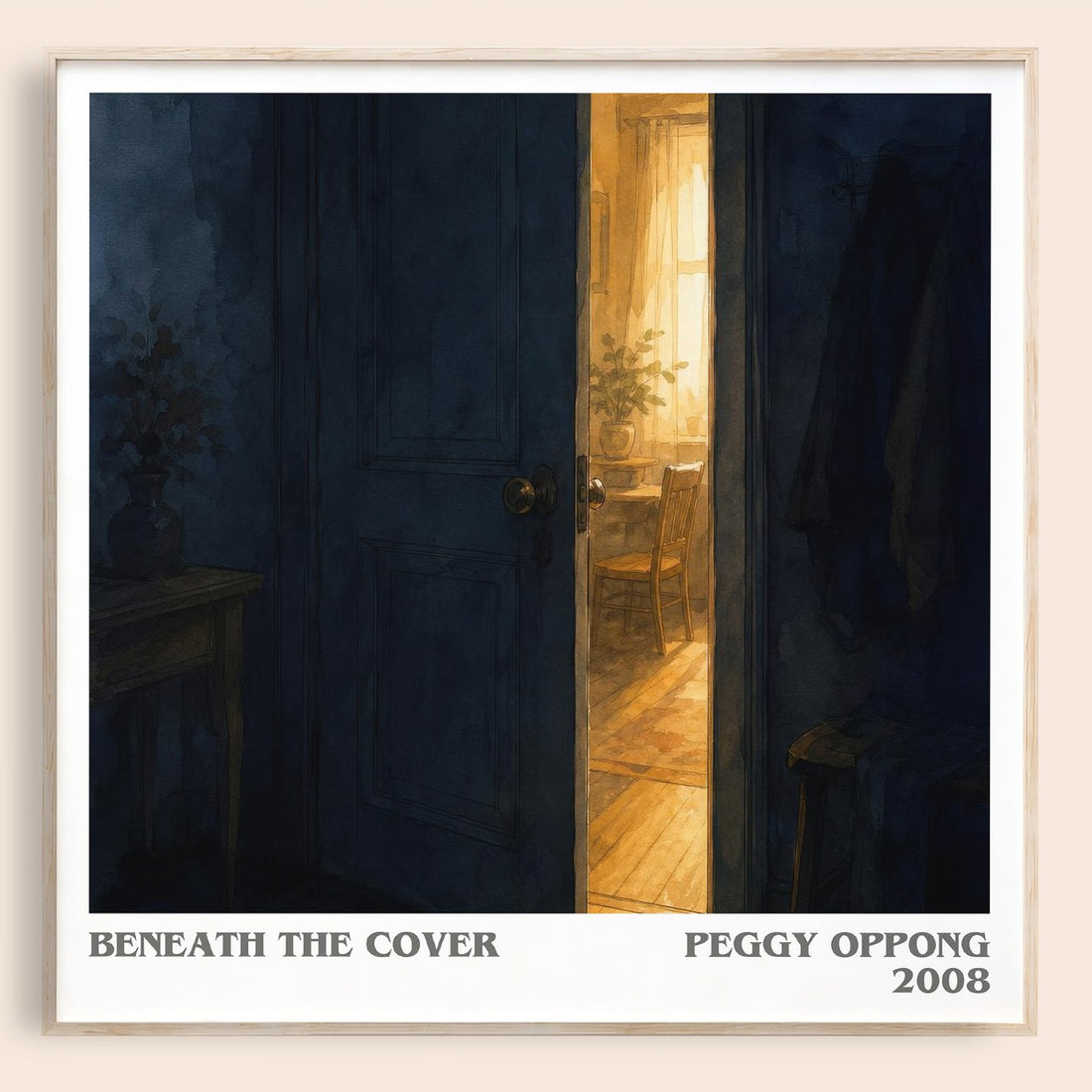 Beneath the cover literary book poster by Peggy Oppong – framed literary art print