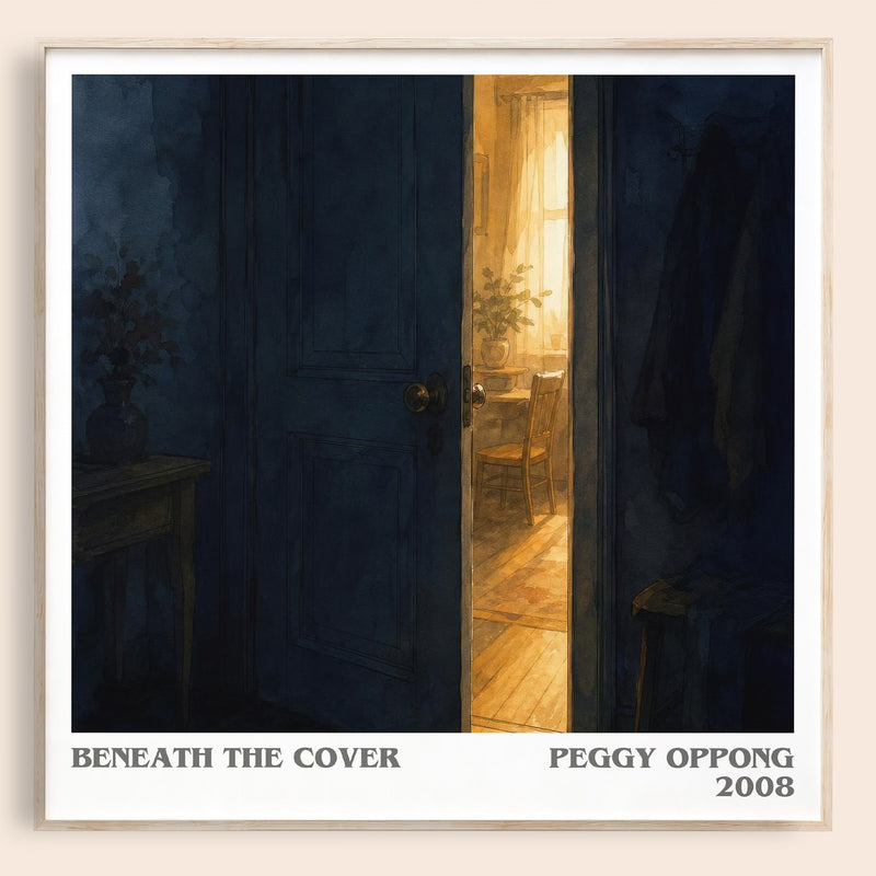 Beneath the cover literary book poster by Peggy Oppong – framed literary art print