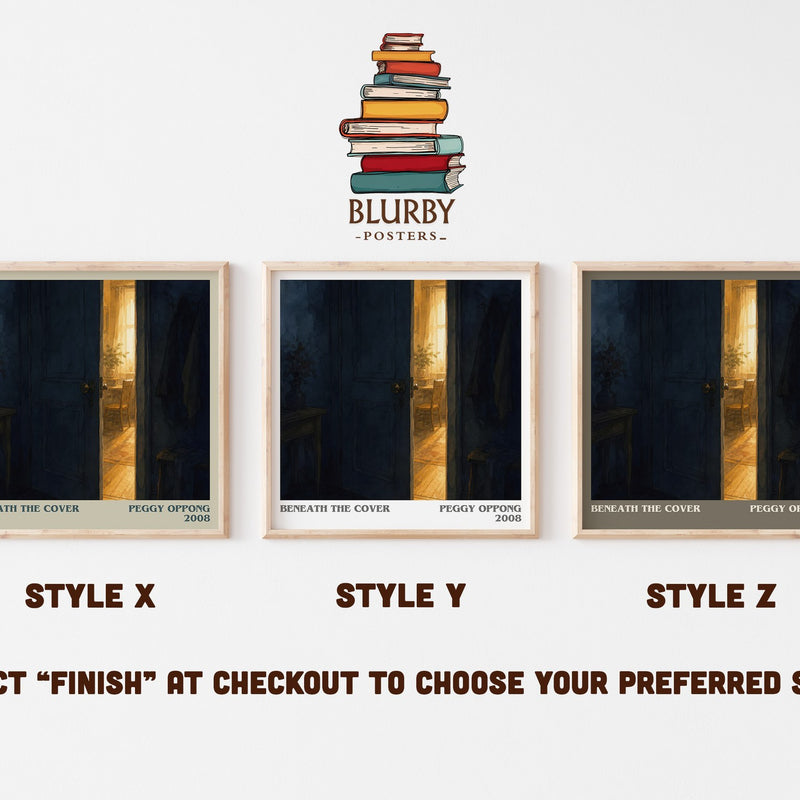 Beneath the cover literary print in frame leaning in hallway – contemporary fiction wall art