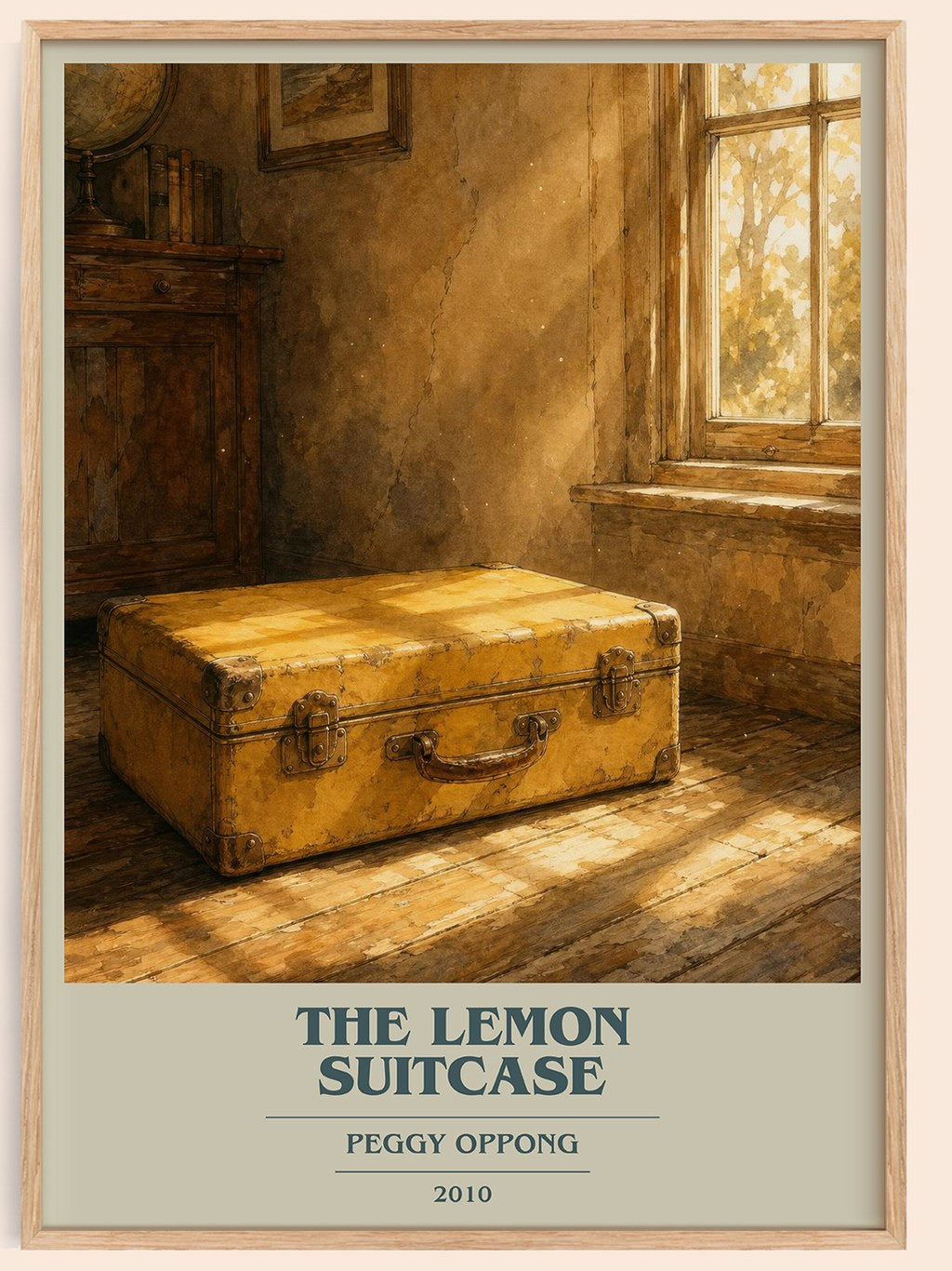 The lemon suitcase book cover book poster by Peggy Oppong – framed literary art print