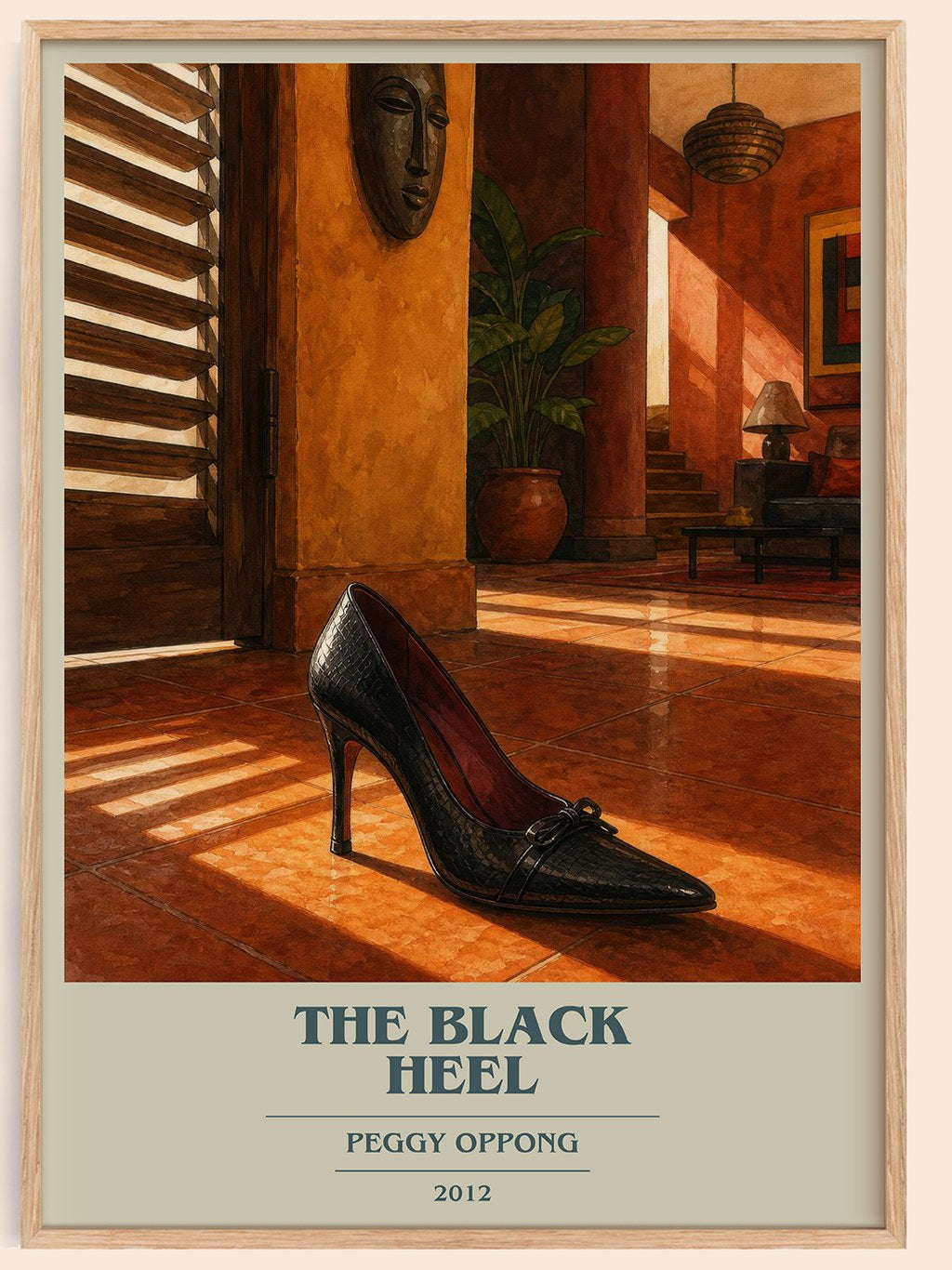The black heel book cover book poster by Peggy Oppong – framed literary art print