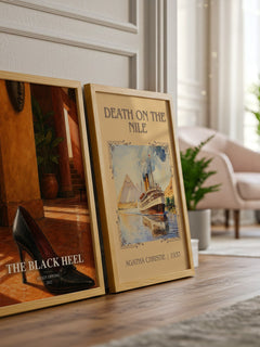 The black heel watercolour print framed by window – literary home decor