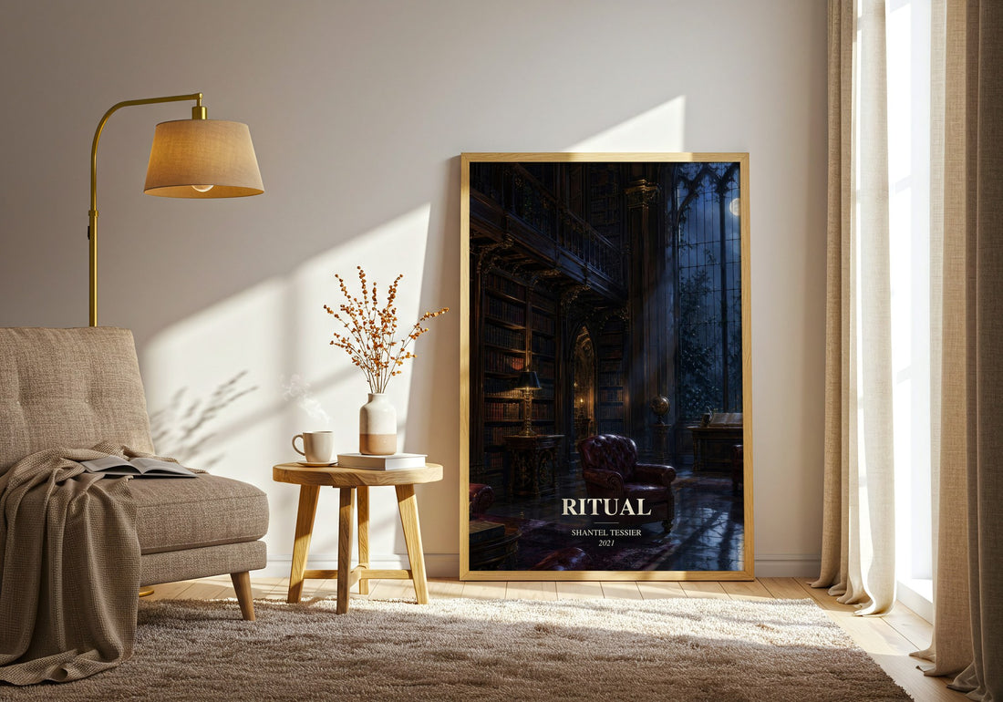 Ritual watercolour print in frame leaning in hallway – romance wall art