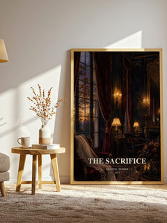 The Sacrifice watercolour print in frame leaning in hallway – romance wall art