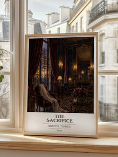 The Sacrifice Book Cover Poster by Shantel Tessier – framed print by a bright window
