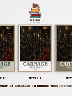 Carnage book cover print in frame leaning in hallway – romance wall art