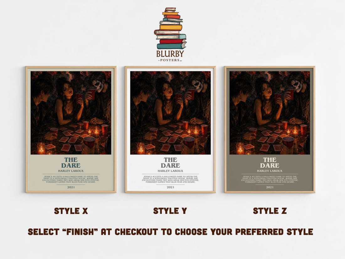 The Dare bookish print in frame leaning in hallway – romance wall art (mockup)