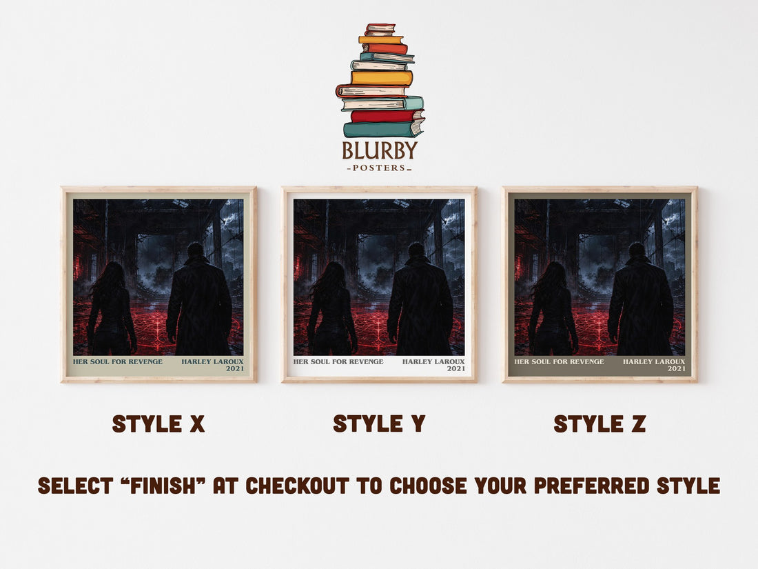 Her Soul for Revenge literary print in frame leaning in hallway – romance wall art (mockup)