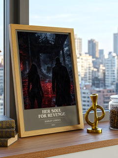 Her Soul for Revenge book cover print framed by window – literary home decor