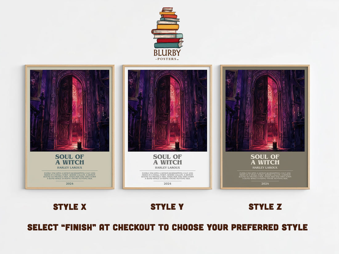 Soul of a Witch bookish print in frame leaning in hallway – romance wall art (mockup)