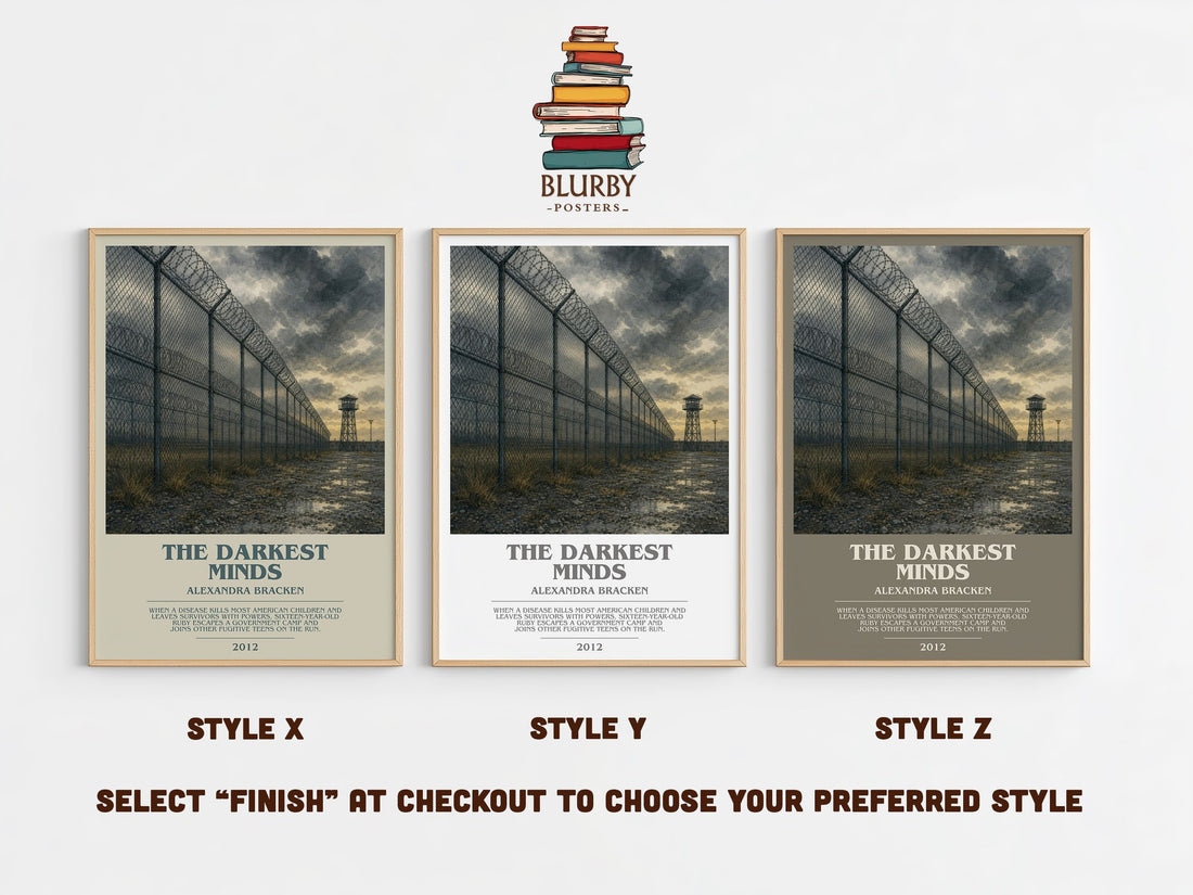 The Darkest Minds bookish print in frame leaning in hallway – dystopian wall art (mockup)