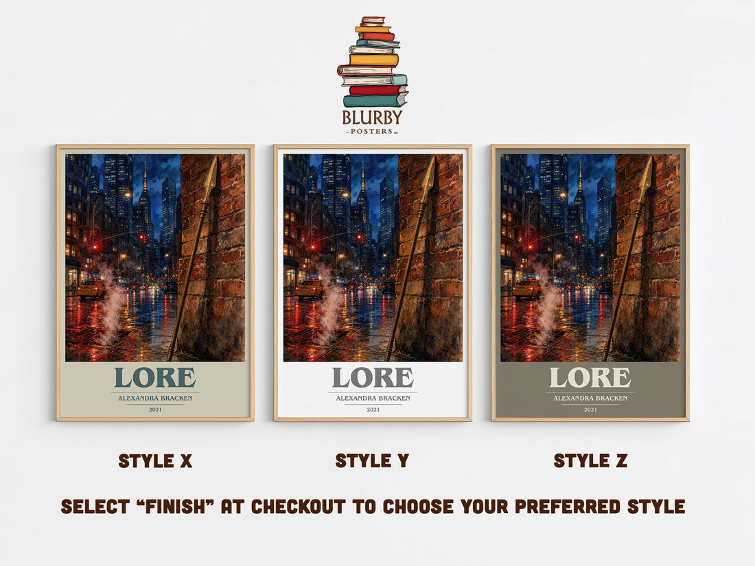 Lore book cover print in frame leaning in hallway – fantasy wall art (mockup)