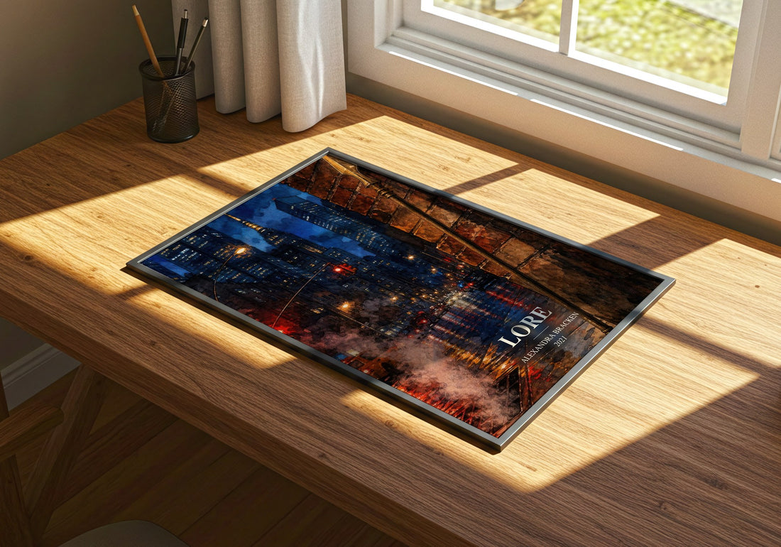Lore watercolour book poster framed on wall – fantasy wall art