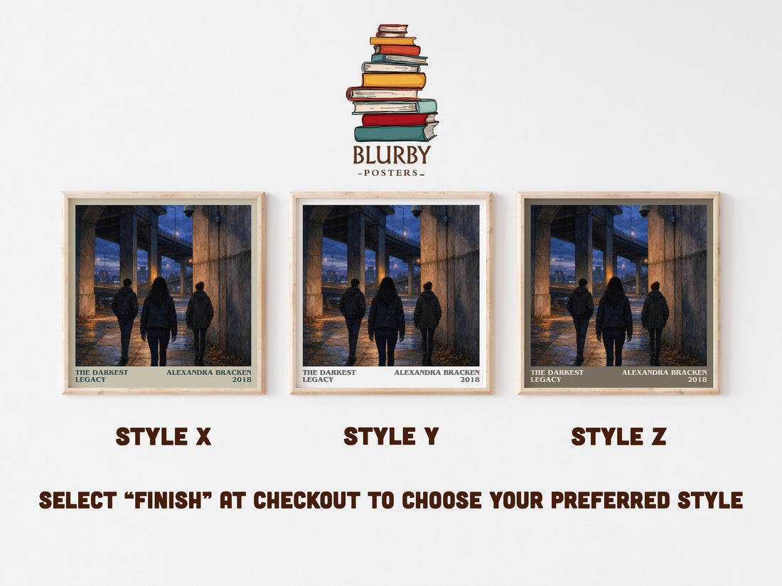 The darkest legacy literary print in frame leaning in hallway – young adult wall art (mockup)