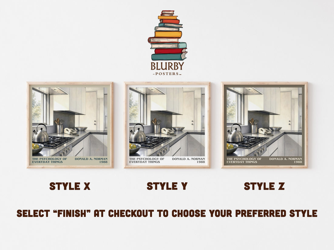 The Psychology of Everyday Things literary print in frame leaning in hallway – non fiction wall art (mockup)