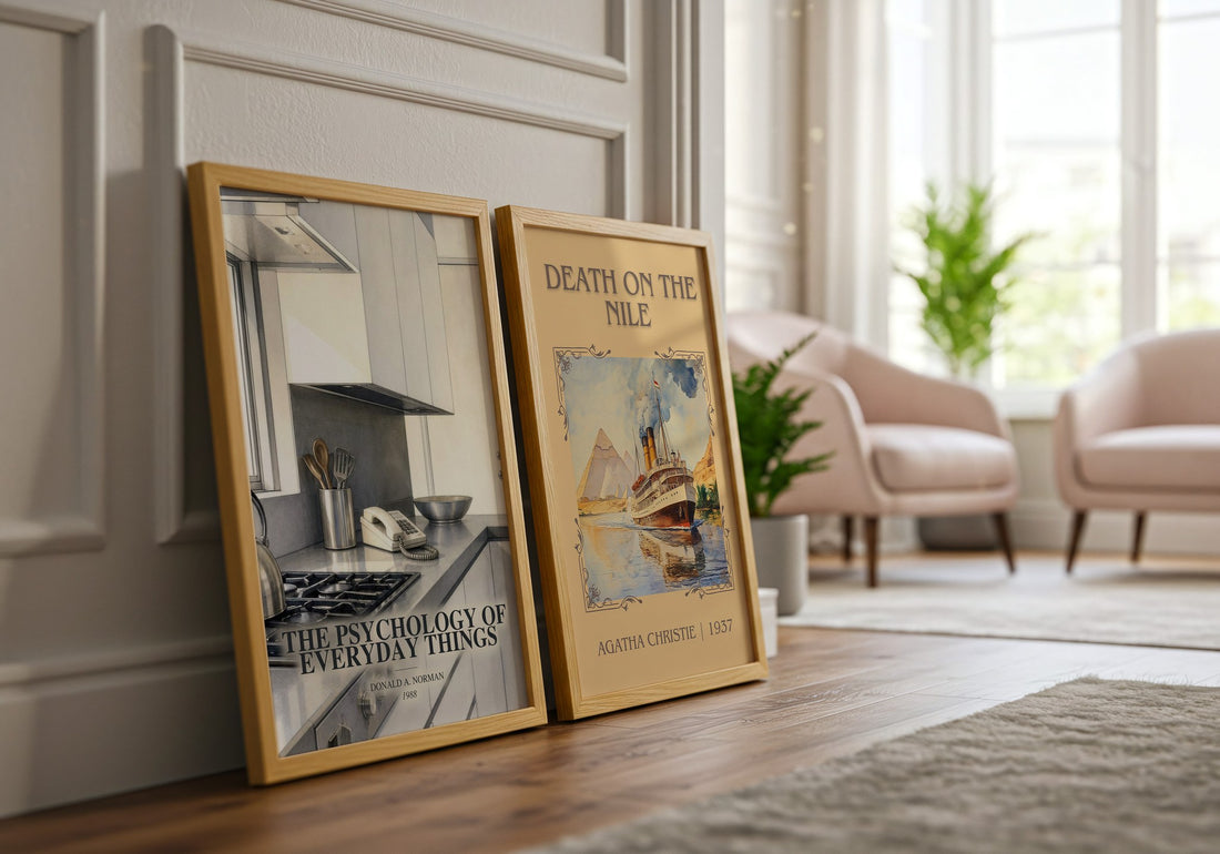 The Psychology of Everyday Things watercolour print framed by window – literary home decor