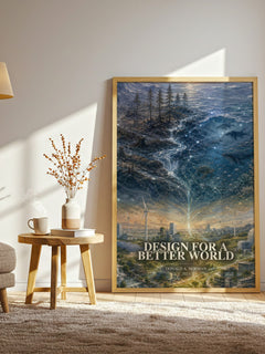 Design for a Better World watercolour print in frame leaning in hallway – non fiction wall art