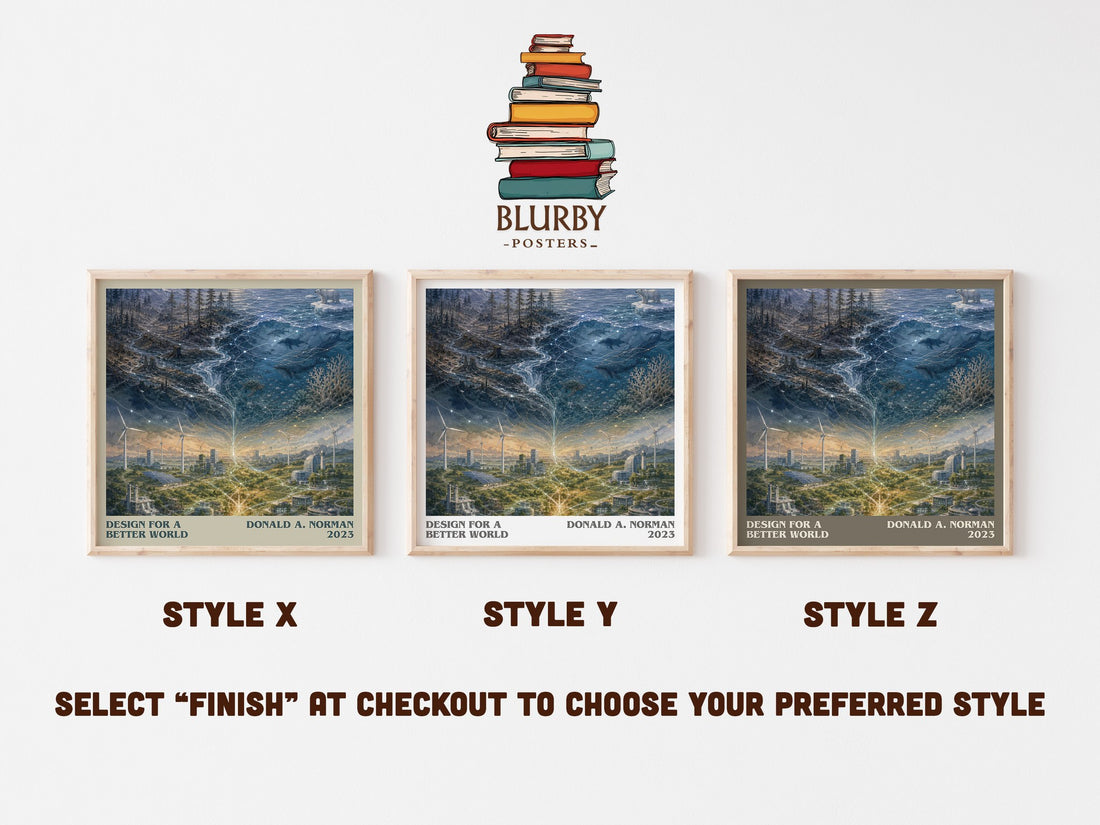 Design for a Better World literary print in frame leaning in hallway – non fiction wall art (mockup)