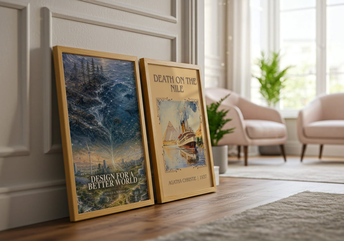 Design for a Better World watercolour print framed by window – literary home decor