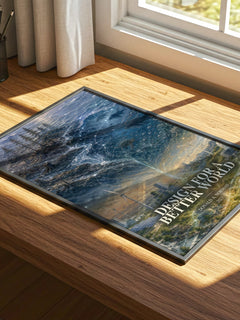 Design for a Better World watercolour book poster framed on wall – non fiction wall art