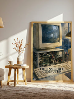 The invisible computer watercolour print in frame leaning in hallway – non fiction wall art