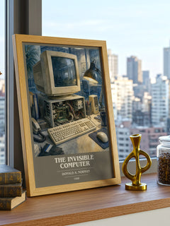 The invisible computer book cover print framed by window – literary home decor