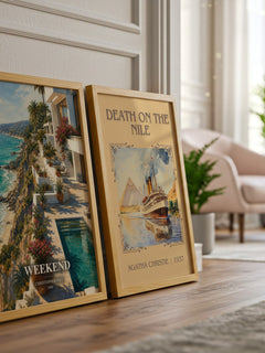 Weekend watercolour print framed by window – literary home decor
