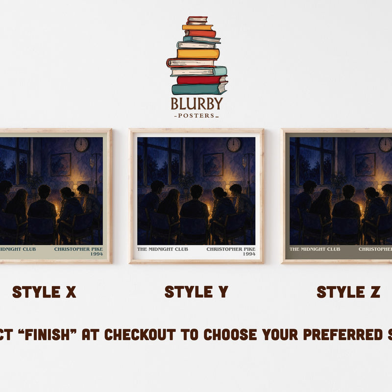 The Midnight Club literary print in frame leaning in hallway – young adult wall art