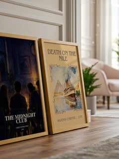 The Midnight Club watercolour print framed by window – literary home decor