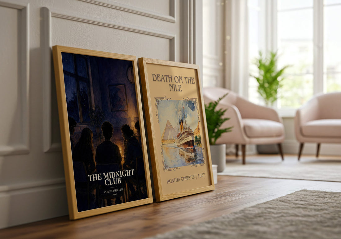The Midnight Club watercolour print framed by window – literary home decor