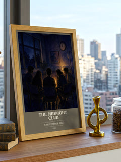 The Midnight Club book cover print framed by window – literary home decor