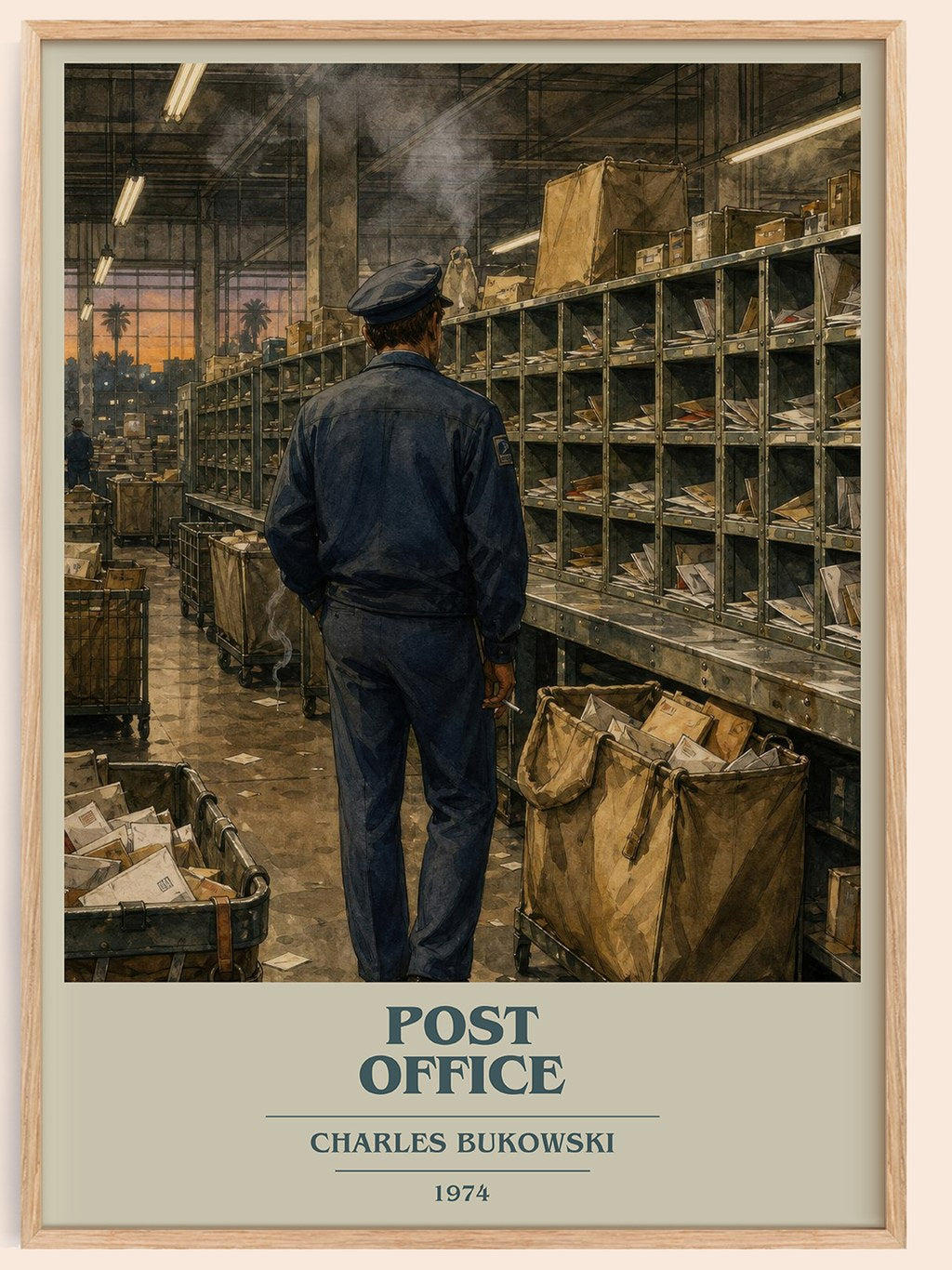 Post office book cover book poster by Charles Bukowski – framed literary art print