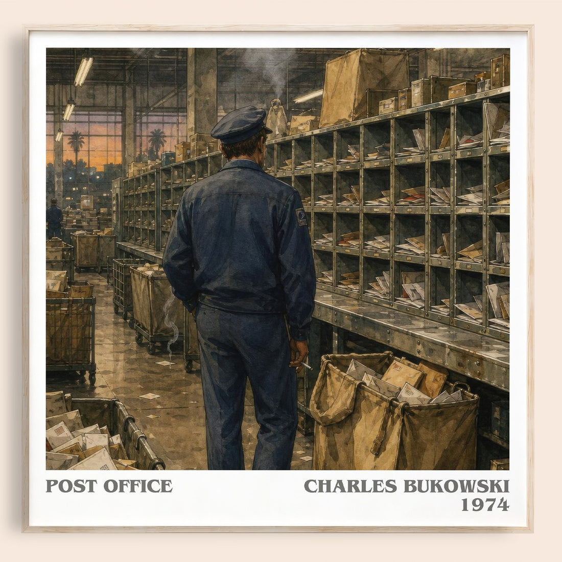 Post office literary book poster by Charles Bukowski – framed literary art print