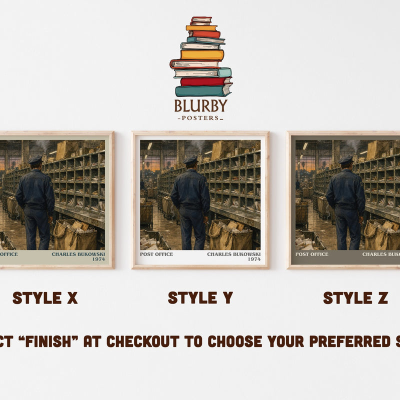Post office literary print in frame leaning in hallway – literary fiction wall art