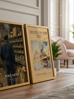 Post office watercolour print framed by window – literary home decor